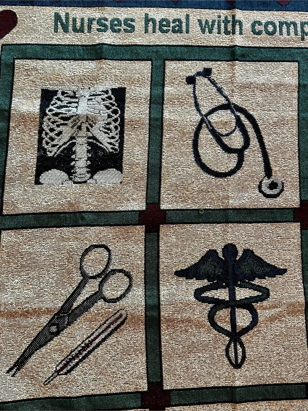 “Nurses heal with compassion” Throw blanket 55”x48” not including fringe. Clean!